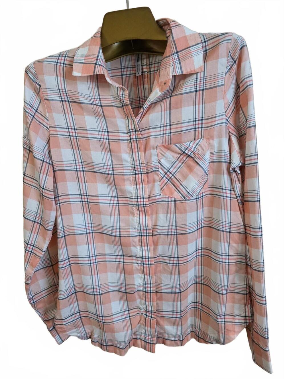 KUHL Women's Peach Plaid Button-Up Shirt, Lightweight Fabric, Size Small